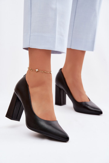 Sapato com salto de couro ecológico Sergio Leone PB216 cor preta