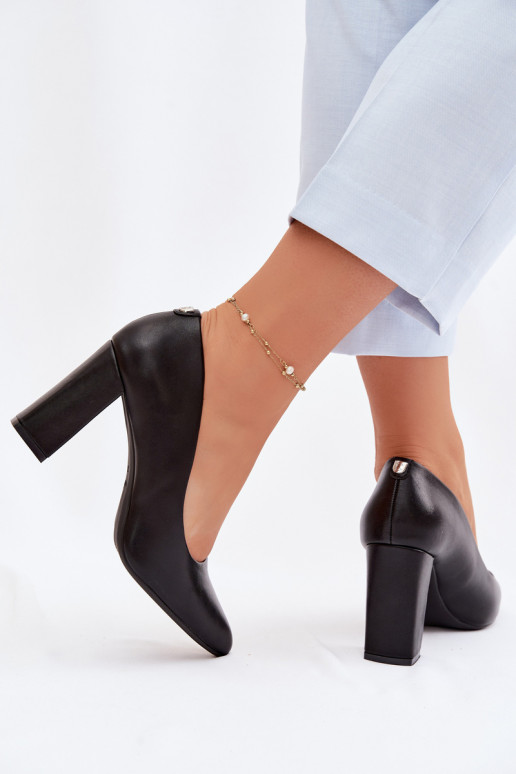 Sapato com salto de couro ecológico Sergio Leone PB216 cor preta