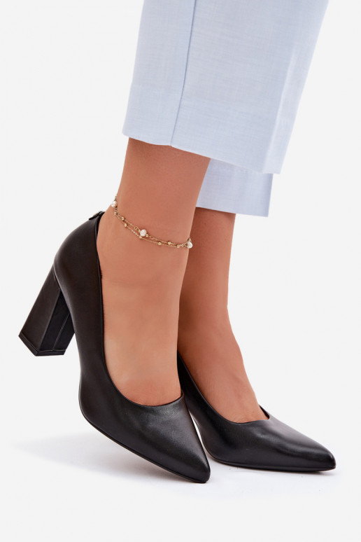 Sapato com salto de couro ecológico Sergio Leone PB216 cor preta