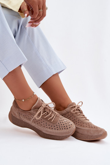 Sapatos femininos de couro tipo sneakers com elementos vazados Sergio Leone SP-013 cor marrom