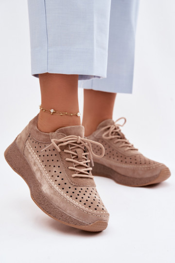 Sapatos femininos de couro tipo sneakers com elementos vazados Sergio Leone SP-013 cor marrom 2