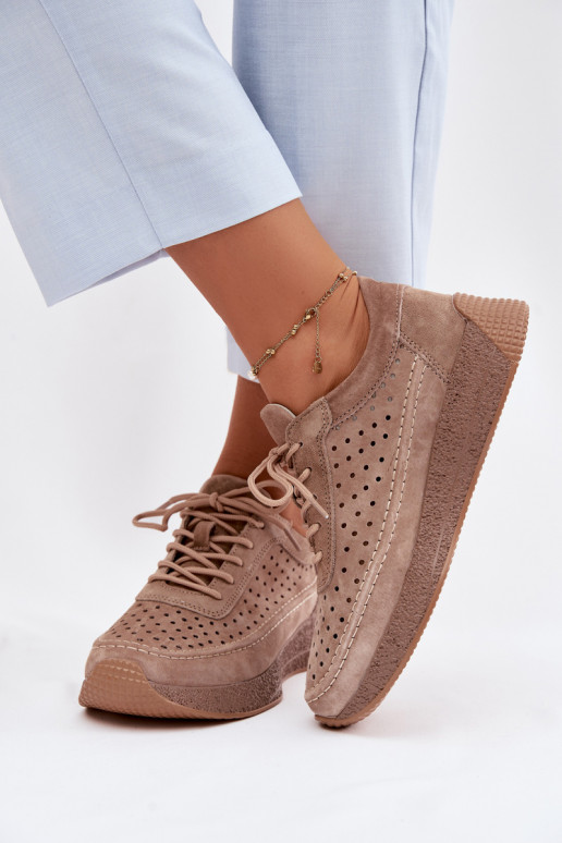 Pele sapato À modalo de tênis Feminino com elementos abertos Sergio Leone SP-013 cor marrom