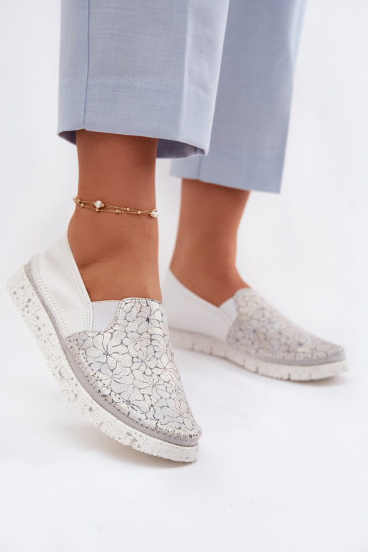 Botas femininas de couro Tem que serciejka 03512-70 Branco-cor prata