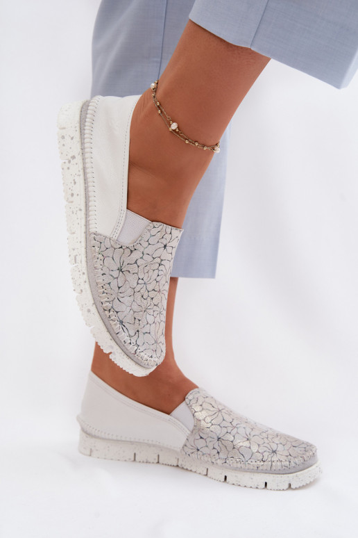 Botas femininas de couro Tem que serciejka 03512-70 Branco-cor prata