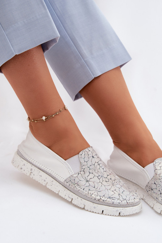 Botas femininas de couro Tem que serciejka 03512-70 Branco-cor prata