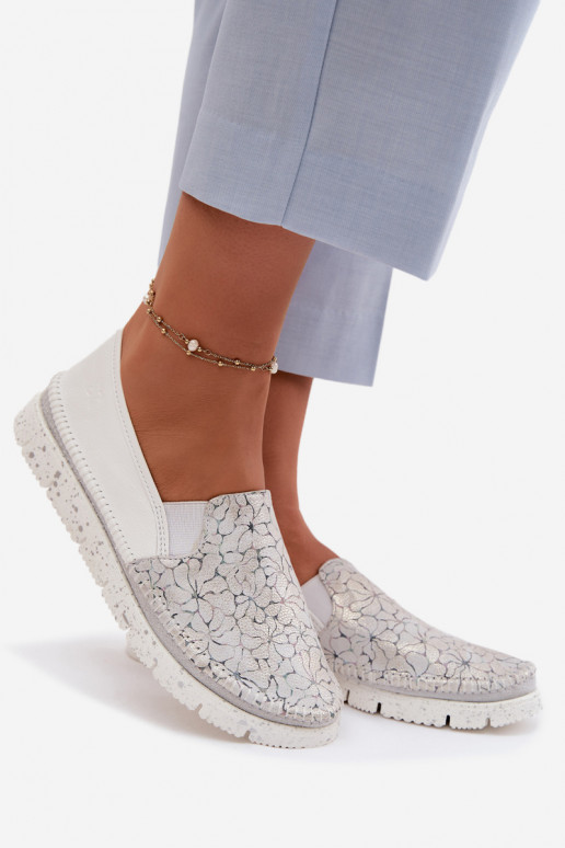 Botas femininas de couro Tem que serciejka 03512-70 Branco-cor prata