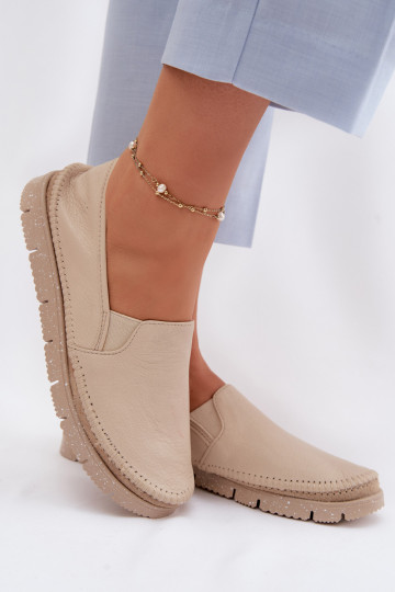 Sapatos femininos de couro com fecho Tai turiciejka 03512-04 cor areia