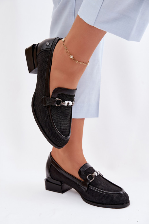 sapato Feminino com salto Com decorações Detalem cor preta Meliva