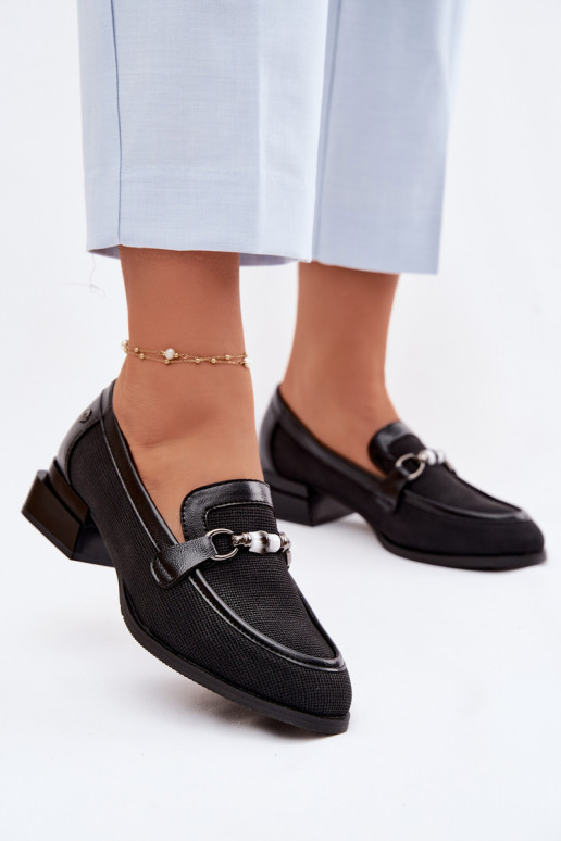 sapato Feminino com salto Com decorações Detalem cor preta Meliva