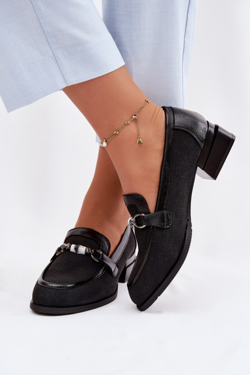 sapato Feminino com salto Com decorações Detalem cor preta Meliva