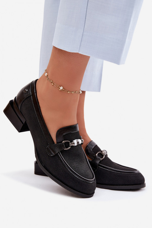 sapato Feminino com salto Com decorações Detalem cor preta Meliva