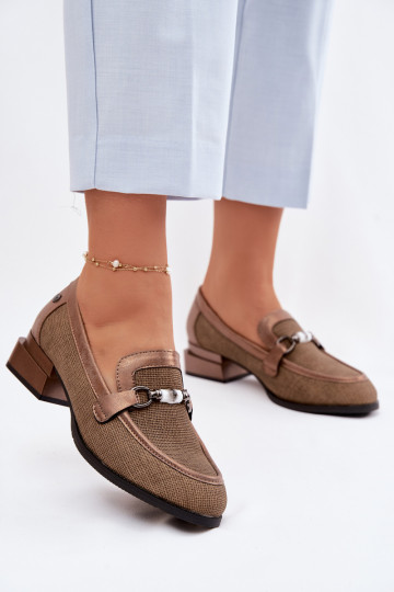 sapato Feminino com salto Com decorações Detalem cor marrom Meliva 2