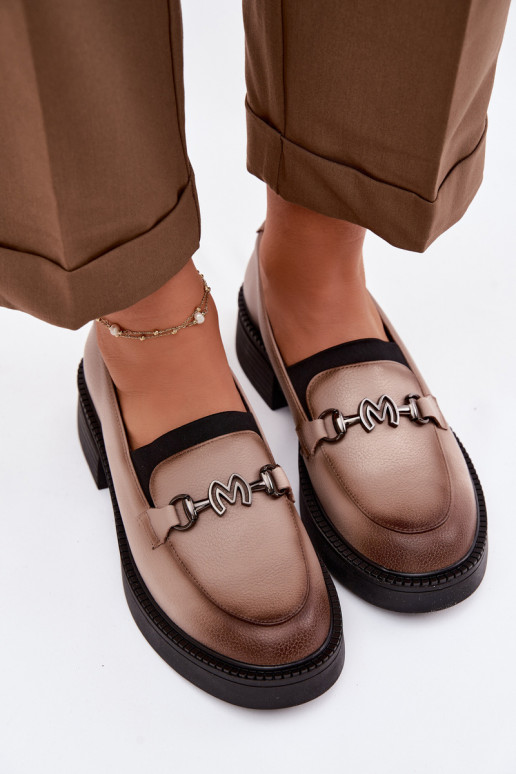 Pele mocassins femininos Com decorações Detalem Vinceza 39985 bege