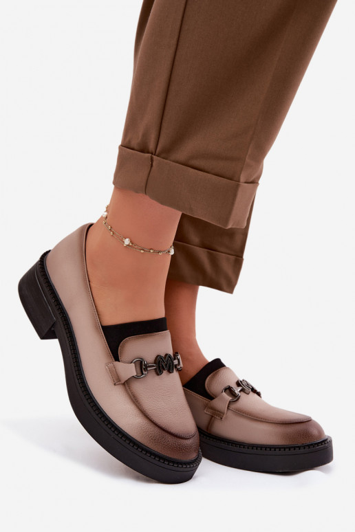 Pele mocassins femininos Com decorações Detalem Vinceza 39985 bege