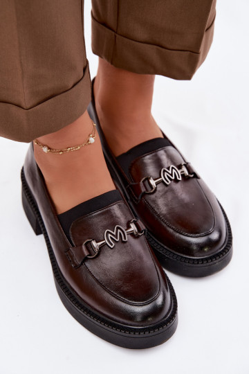Mocassins femininos de couro com detalhes elegantes Vinceza 39985 cor chocolate