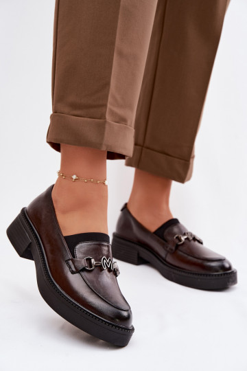 Mocassins femininos de couro com detalhes elegantes Vinceza 39985 cor chocolate 2