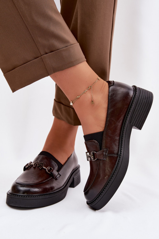 Pele mocassins femininos Com decorações Detalem Vinceza 39985 CzekoladoParae