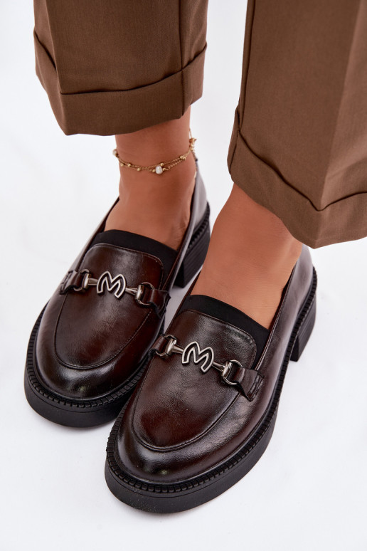 Pele mocassins femininos Com decorações Detalem Vinceza 39985 CzekoladoParae