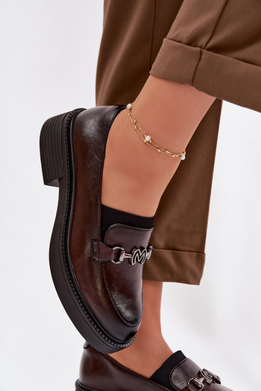 Pele mocassins femininos Com decorações Detalem Vinceza 39985 CzekoladoParae