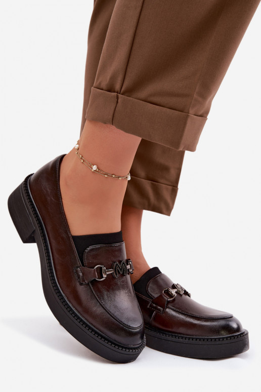 Pele mocassins femininos Com decorações Detalem Vinceza 39985 CzekoladoParae