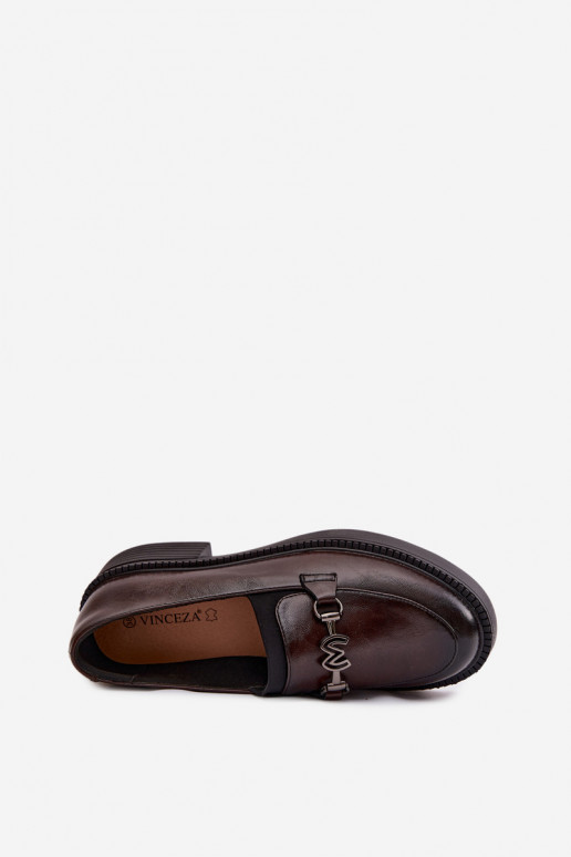 Pele mocassins femininos Com decorações Detalem Vinceza 39985 CzekoladoParae