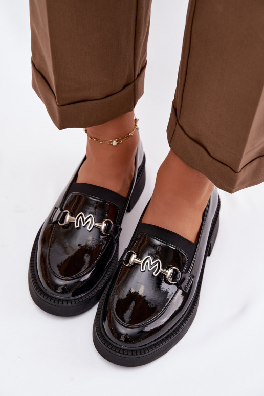 Pele Mocassins lacados Feminino Com decorações Detalem Vinceza 39985 cor preta