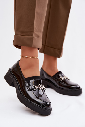 Pele Mocassins lacados Feminino Com decorações Detalem Vinceza 39985 cor preta 2