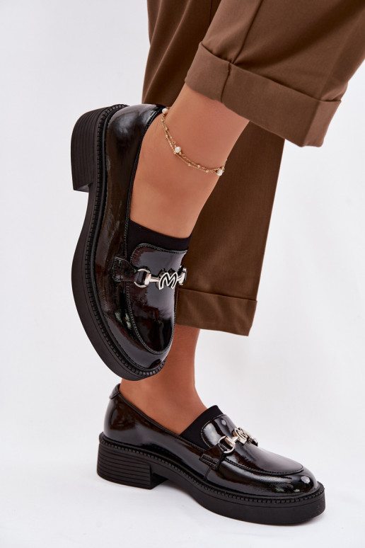 Pele Mocassins lacados Feminino Com decorações Detalem Vinceza 39985 cor preta