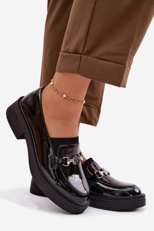 Pele Mocassins lacados Feminino Com decorações Detalem Vinceza 39985 cor preta