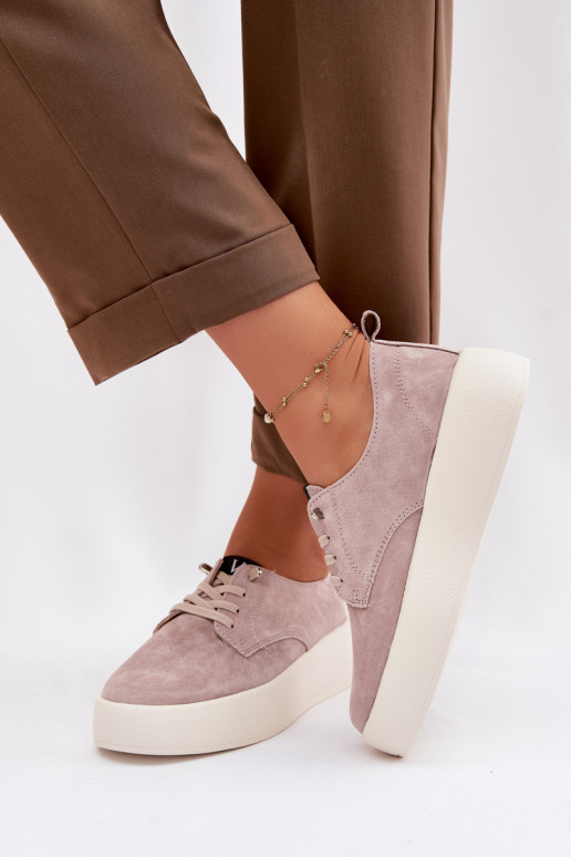 de camurça sapato Feminino com uma plataforma Vinceza 79605 bege