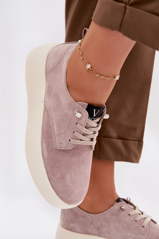 de camurça sapato Feminino com uma plataforma Vinceza 79605 bege