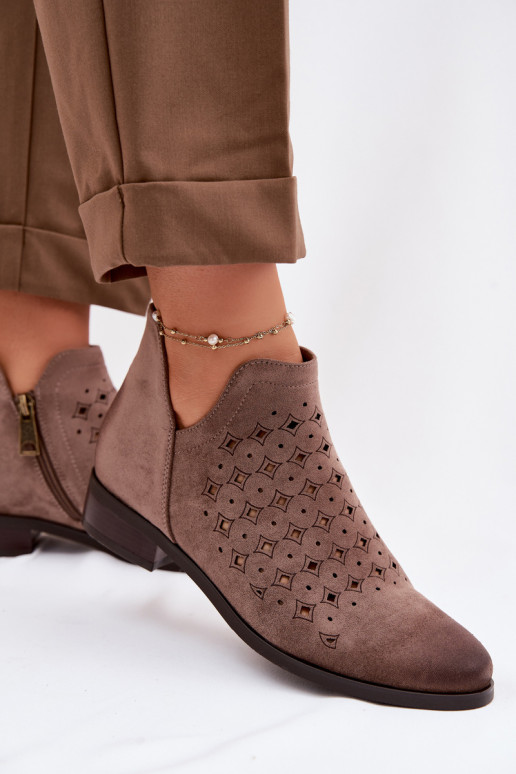 Botas a céu aberto Feminino com salto largo Vinceza 58626 bege