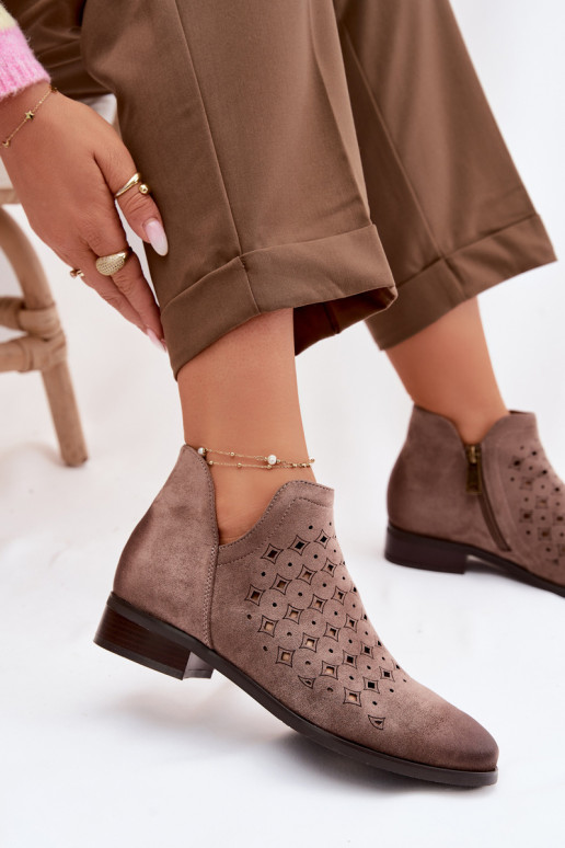 Botas a céu aberto Feminino com salto largo Vinceza 58626 bege