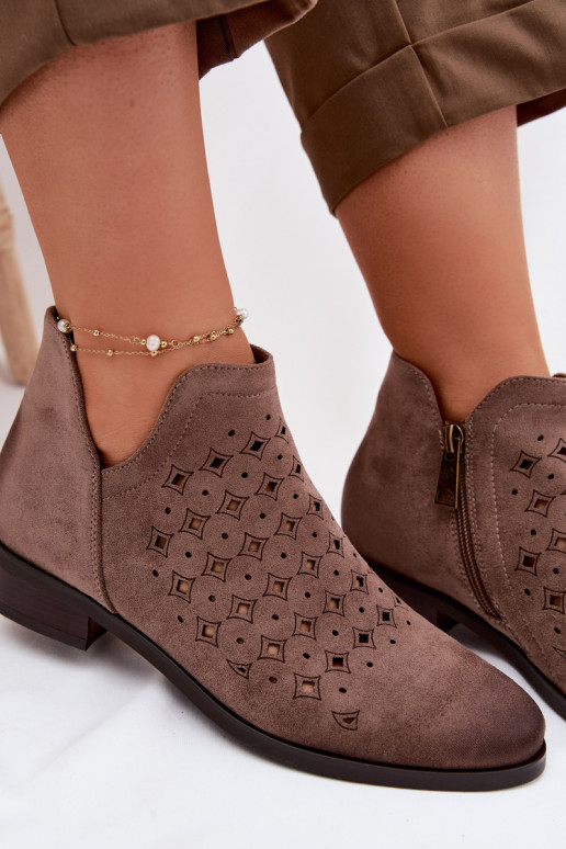 Botas a céu aberto Feminino com salto largo Vinceza 58626 bege