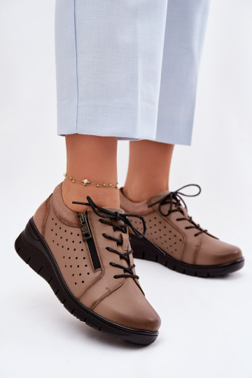 Sapatos de couro femininos com plataforma Vinceza 39977 cor areia 2