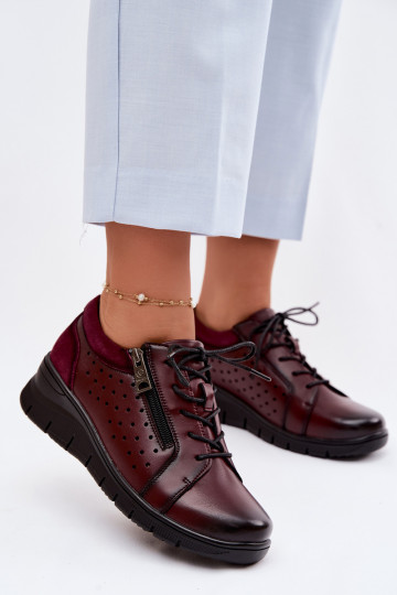 Sapatos de couro femininos com plataforma Vinceza 39977 cor bordô