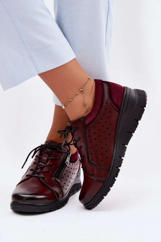 Pele sapato Feminino com uma plataforma Vinceza 39977 Borgonha