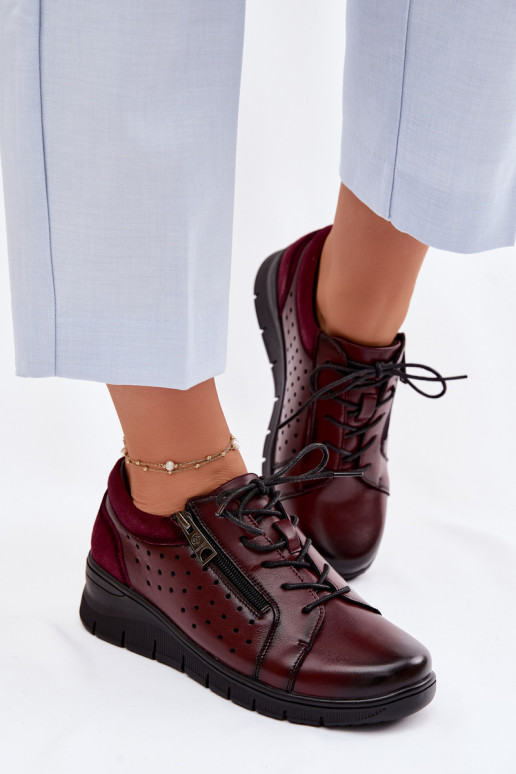 Pele sapato Feminino com uma plataforma Vinceza 39977 Borgonha