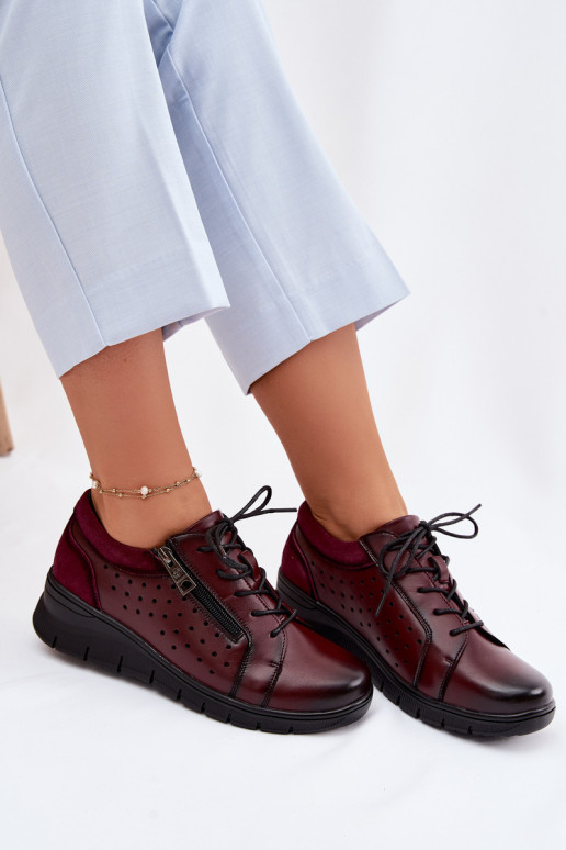 Pele sapato Feminino com uma plataforma Vinceza 39977 Borgonha