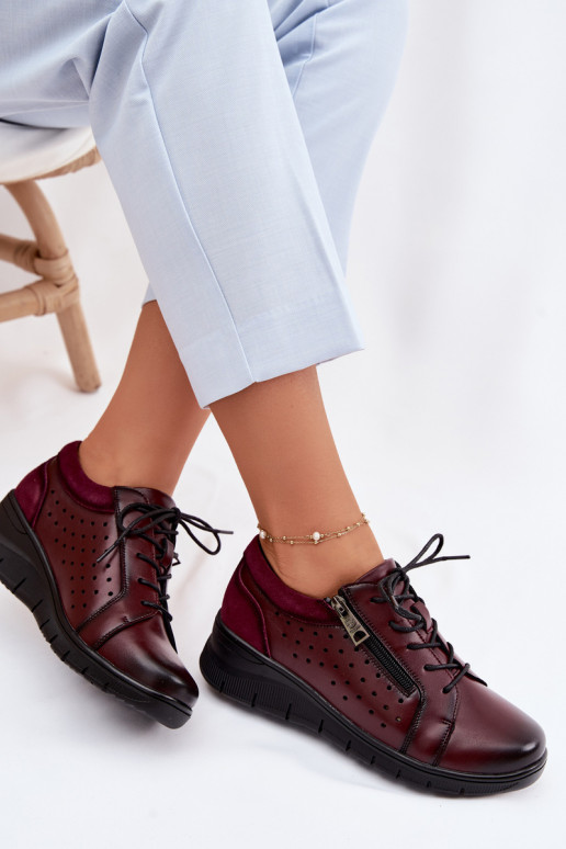 Pele sapato Feminino com uma plataforma Vinceza 39977 Borgonha