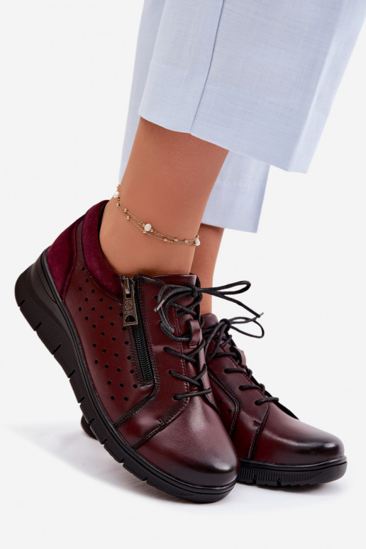 Pele sapato Feminino com uma plataforma Vinceza 39977 Borgonha