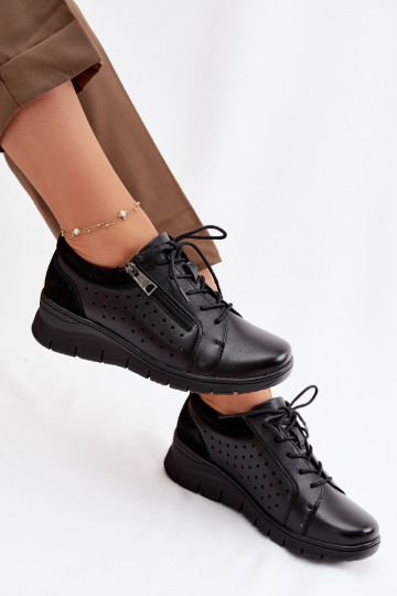 Sapatos de couro femininos com plataforma Vinceza 39977 pretos