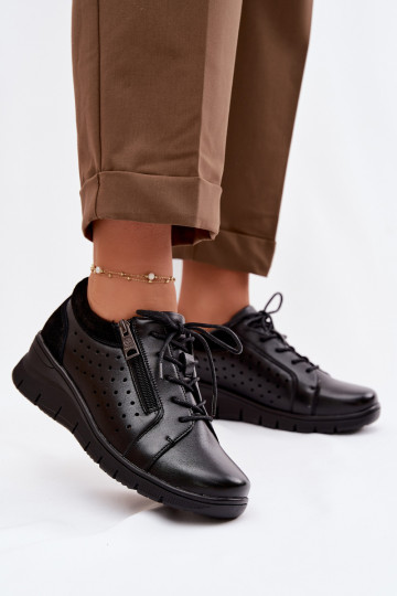 Sapatos de couro femininos com plataforma Vinceza 39977 pretos 2