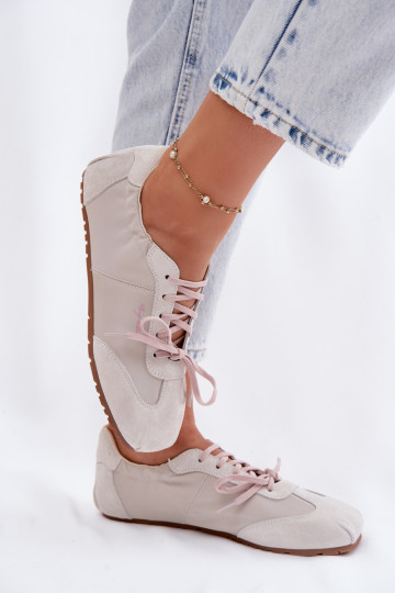 Ténis femininos baixos de camurça Big Star TT274599 cor areia