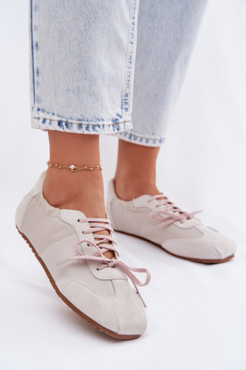 Ténis femininos baixos de camurça Big Star TT274599 cor areia 2