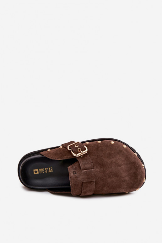 Chinelos Tamancos de camurça com uma plataforma com rebites I com fivelas Big Star TT274952 CzekoladoParae