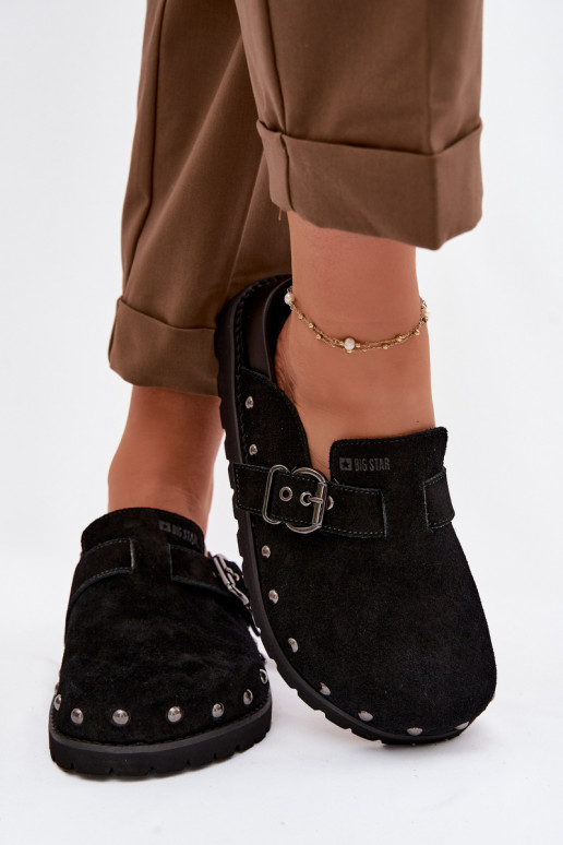 Chinelos Tamancos de camurça com uma plataforma com rebites I com fivelas Big Star TT274951 cor preta