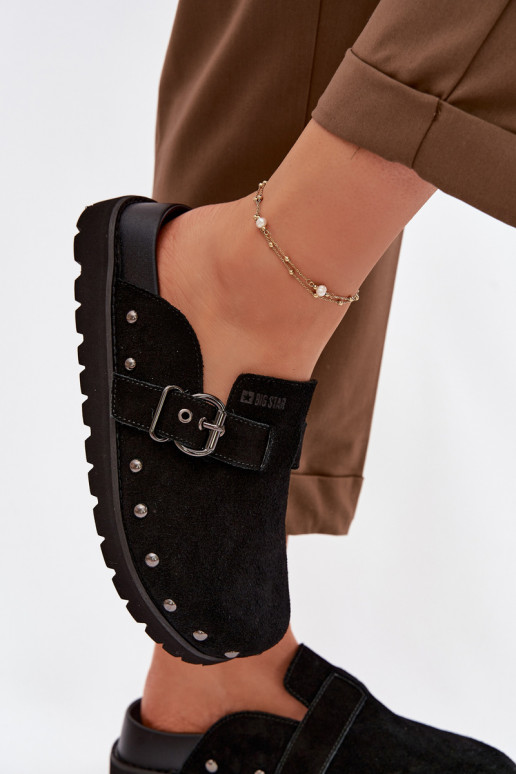 Chinelos Tamancos de camurça com uma plataforma com rebites I com fivelas Big Star TT274951 cor preta