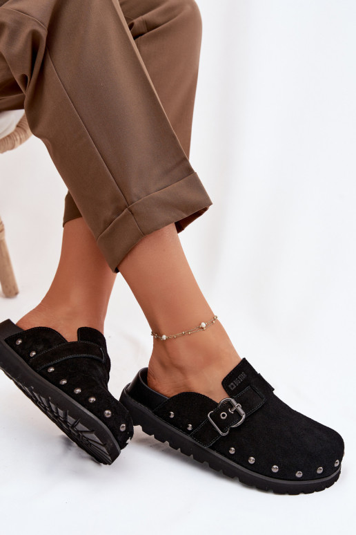 Chinelos Tamancos de camurça com uma plataforma com rebites I com fivelas Big Star TT274951 cor preta