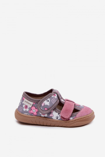 Chinelos de banho infantis Milami com gatinhos e flores cor cinza-rosa Lumi 2